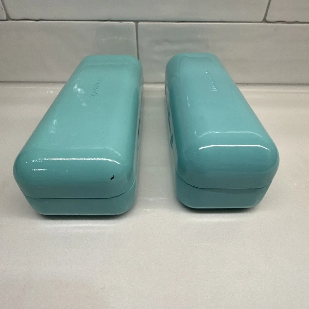 (2) Tiffany & Co Blue Hard Sunglasses Eyeglasses Case W/ Microfiber Pouch/Cloth